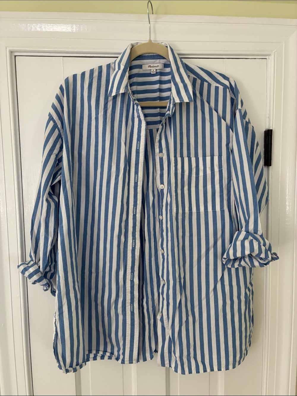 Madewell Blue and White Vertical Stripe Button-Down Shirt